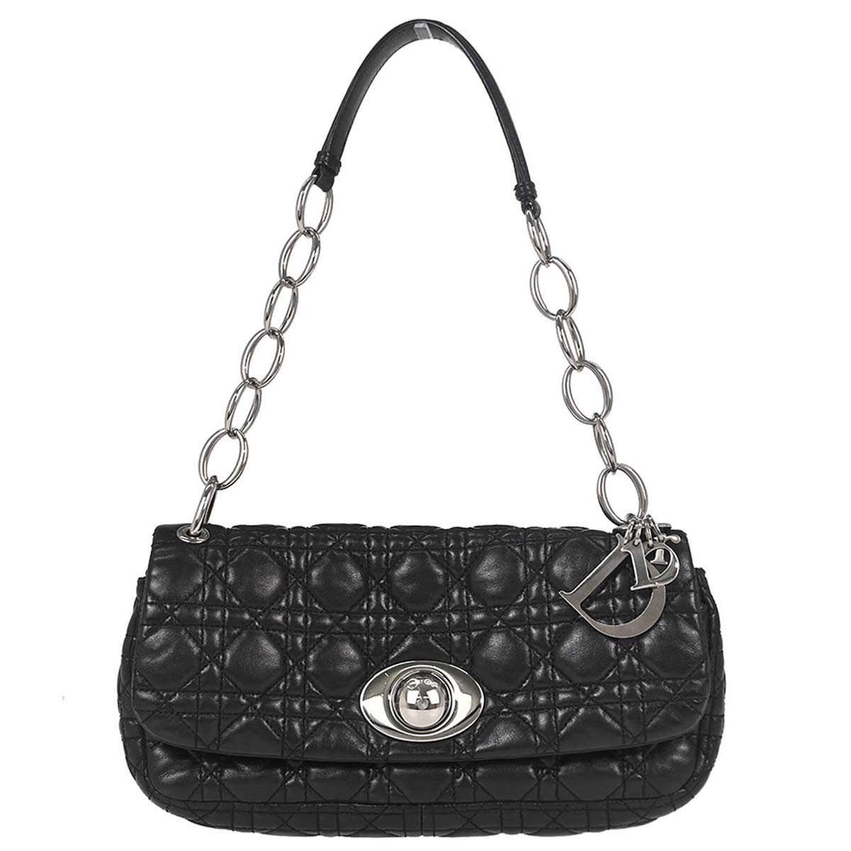 Christian Dior Black Lambskin Rendezvous Cannage Shoulder Bag