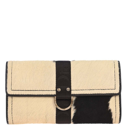Christian Dior Ivory Brown Pony Hair Long Wallet