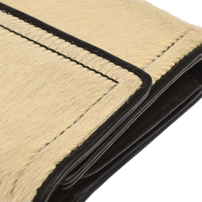 Christian Dior Ivory Brown Pony Hair Long Wallet