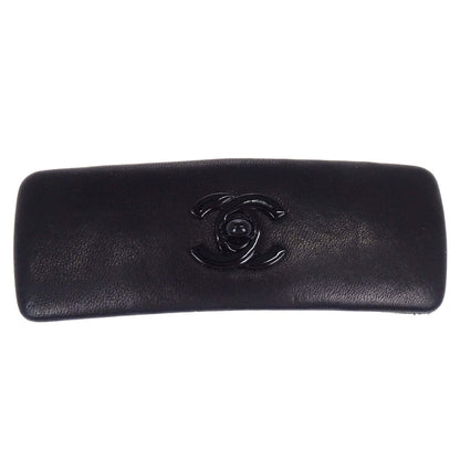 Chanel Hair Clip Barrette Turnlock Black Gold Leather Hair Accessories 61