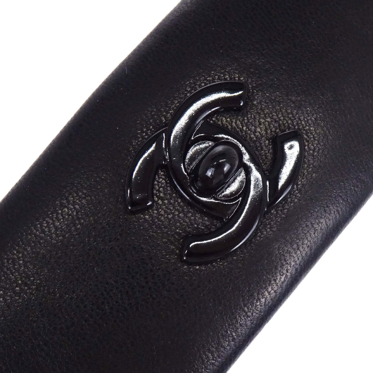 Chanel Hair Clip Barrette Turnlock Black Gold Leather Hair Accessories 61