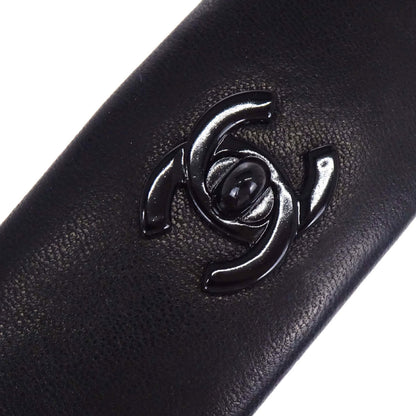 Chanel Hair Clip Barrette Turnlock Black Gold Leather Hair Accessories 61