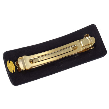 Chanel Hair Clip Barrette Turnlock Black Gold Leather Hair Accessories 61