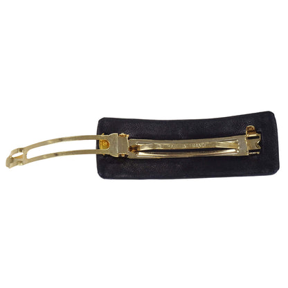 Chanel Hair Clip Barrette Turnlock Black Gold Leather Hair Accessories 61