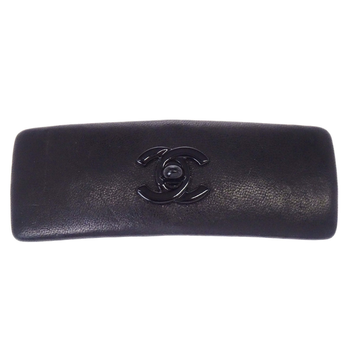 Chanel Hair Clip Barrette Turnlock Black Gold Leather Hair Accessories 61