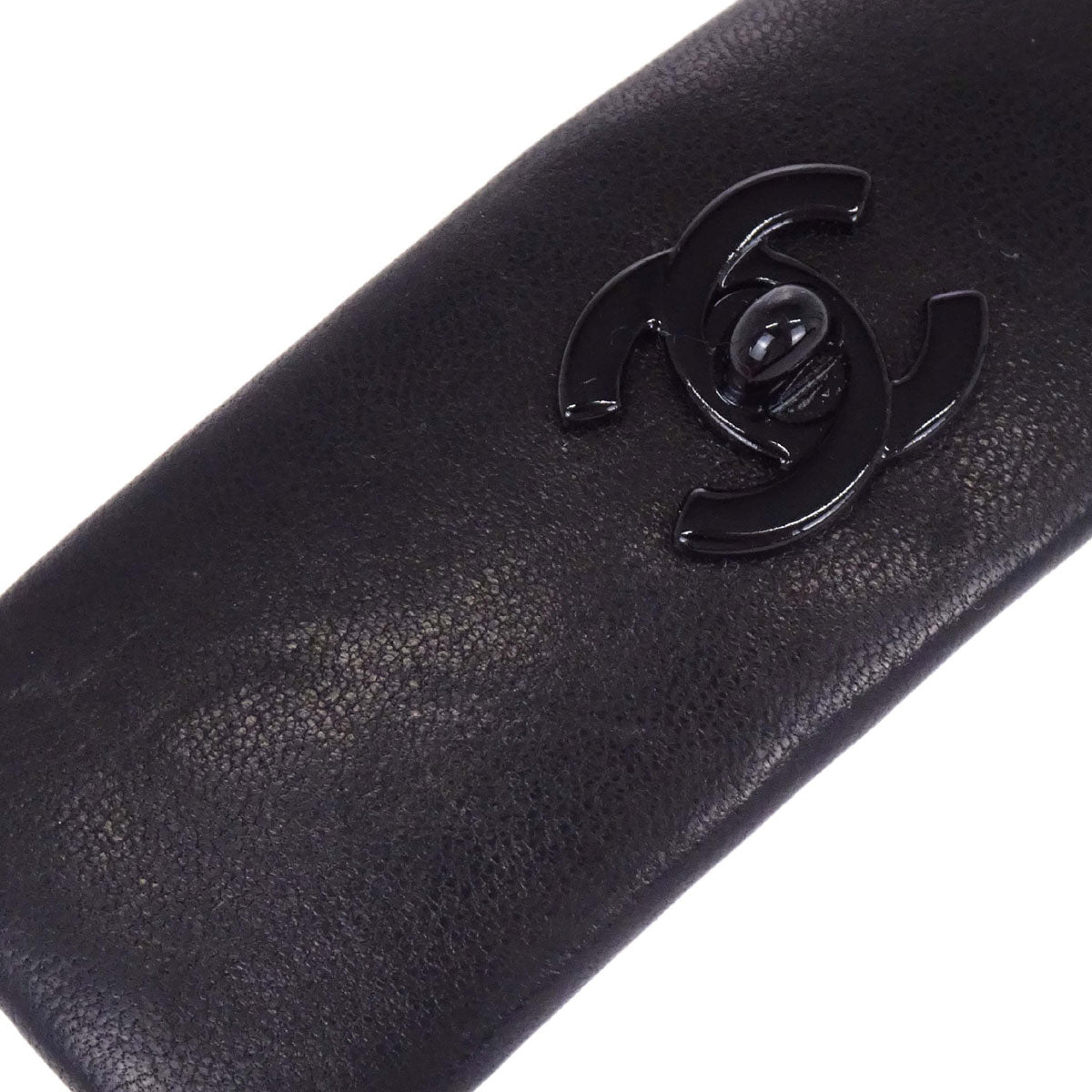 Chanel Hair Clip Barrette Turnlock Black Gold Leather Hair Accessories 61