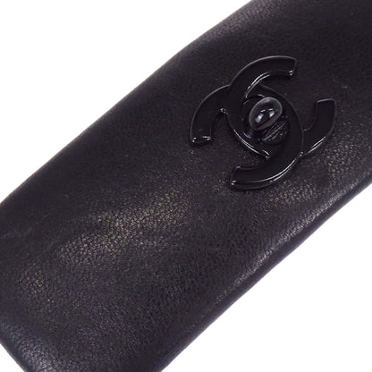 Chanel Hair Clip Barrette Turnlock Black Gold Leather Hair Accessories 61