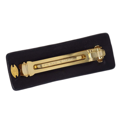 Chanel Hair Clip Barrette Turnlock Black Gold Leather Hair Accessories 61