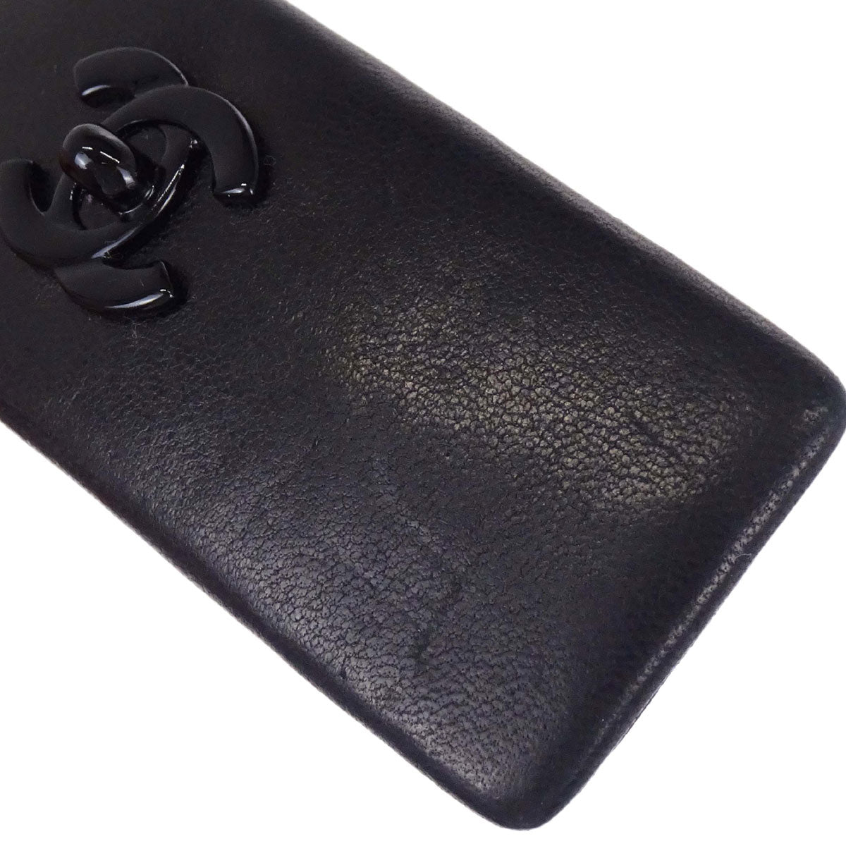 Chanel Hair Clip Barrette Turnlock Black Gold Leather Hair Accessories 61