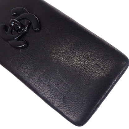 Chanel Hair Clip Barrette Turnlock Black Gold Leather Hair Accessories 61