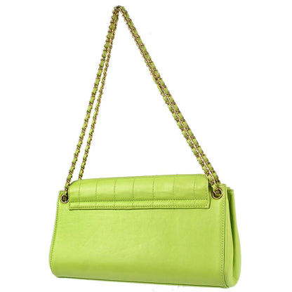 Chanel 2001-2003 Green Lambskin Choco Bar Mademoiselle Lock Shoulder Bag