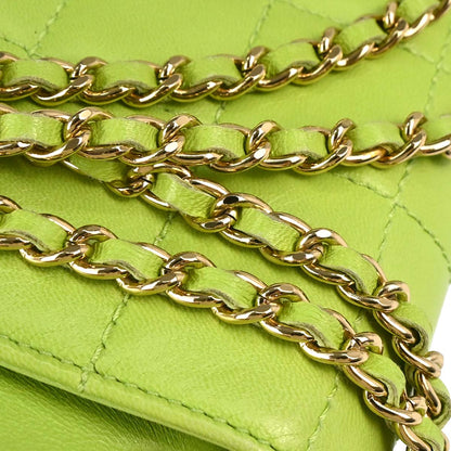 Chanel 2001-2003 Green Lambskin Choco Bar Mademoiselle Lock Shoulder Bag