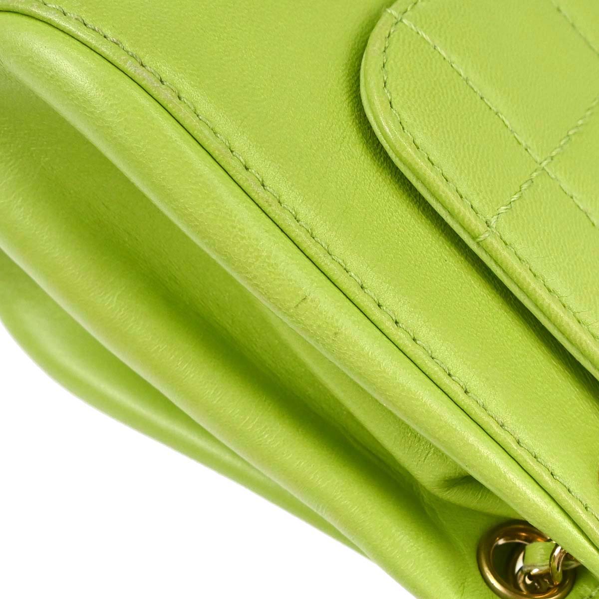 Chanel 2001-2003 Green Lambskin Choco Bar Mademoiselle Lock Shoulder Bag