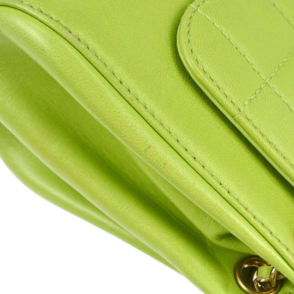 Chanel 2001-2003 Green Lambskin Choco Bar Mademoiselle Lock Shoulder Bag