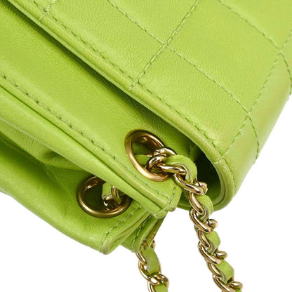Chanel 2001-2003 Green Lambskin Choco Bar Mademoiselle Lock Shoulder Bag