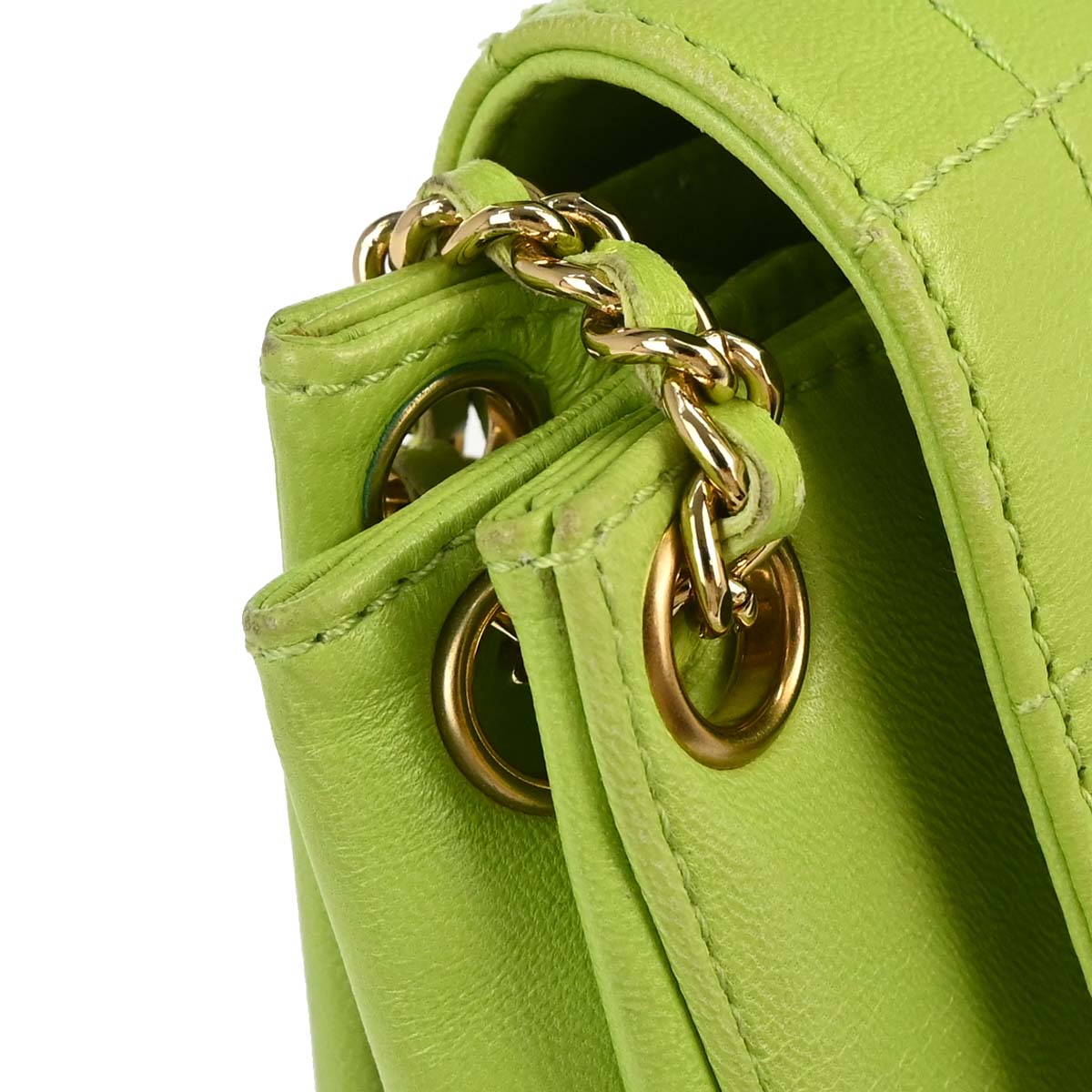 Chanel 2001-2003 Green Lambskin Choco Bar Mademoiselle Lock Shoulder Bag