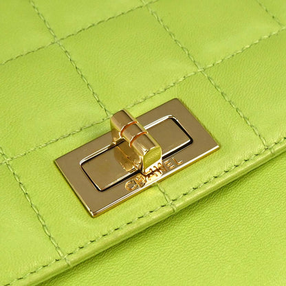 Chanel 2001-2003 Green Lambskin Choco Bar Mademoiselle Lock Shoulder Bag