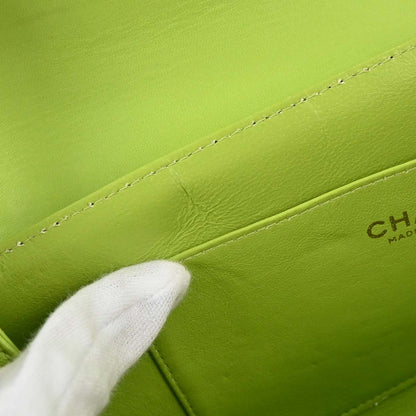 Chanel 2001-2003 Green Lambskin Choco Bar Mademoiselle Lock Shoulder Bag
