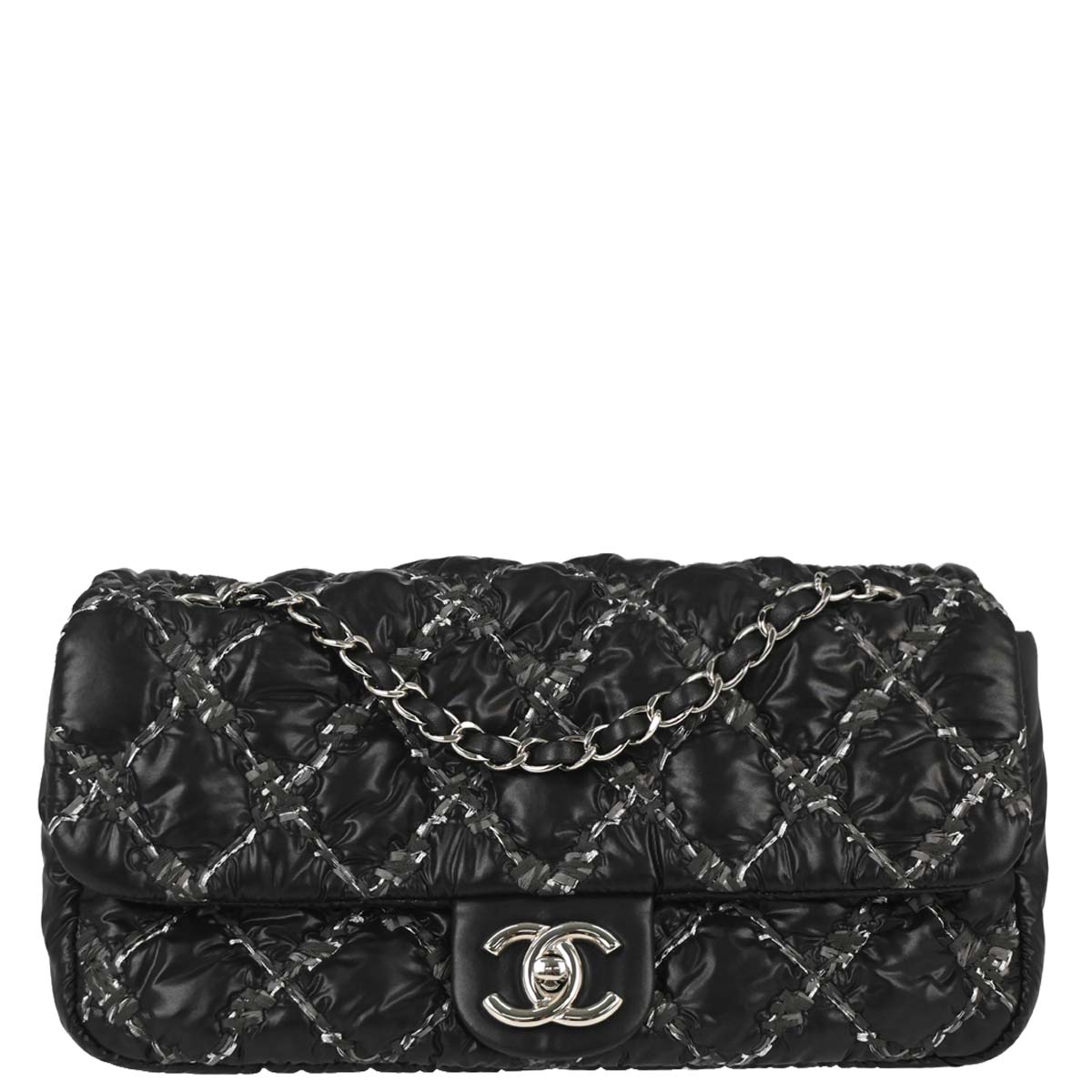 Chanel 2010-2011 Black Nylon Tweed Paris-Byzance Bubble Flap Shoulder Bag