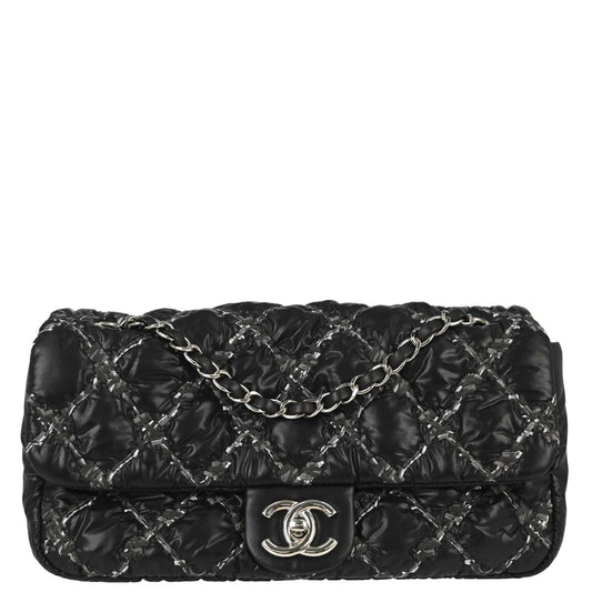 Chanel 2010-2011 Black Nylon Tweed Paris-Byzance Bubble Flap Shoulder Bag