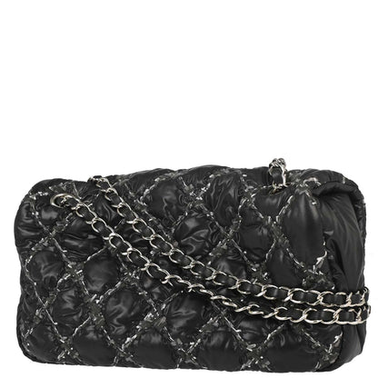 Chanel 2010-2011 Black Nylon Tweed Paris-Byzance Bubble Flap Shoulder Bag