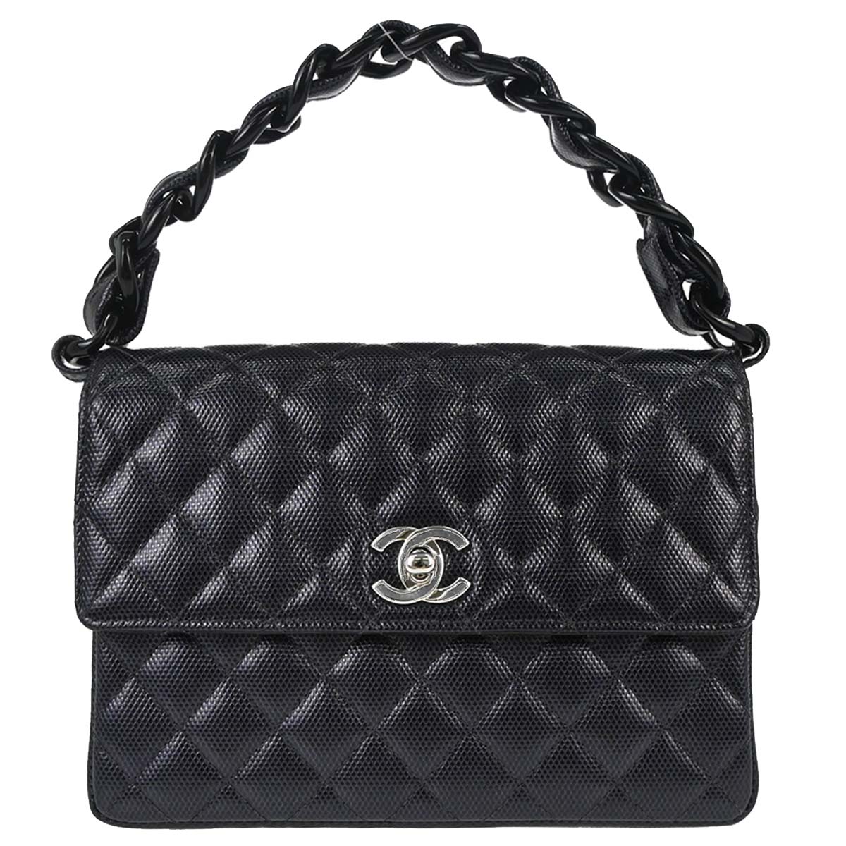 Chanel 1996-1997 Black Lizard-Embossed Calfskin Handbag