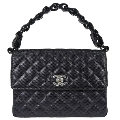 Chanel 1996-1997 Black Lizard-Embossed Calfskin Handbag