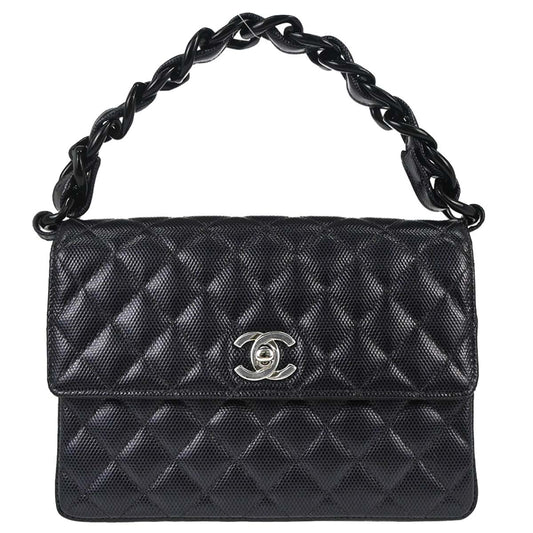 Chanel 1996-1997 Black Lizard-Embossed Calfskin Handbag