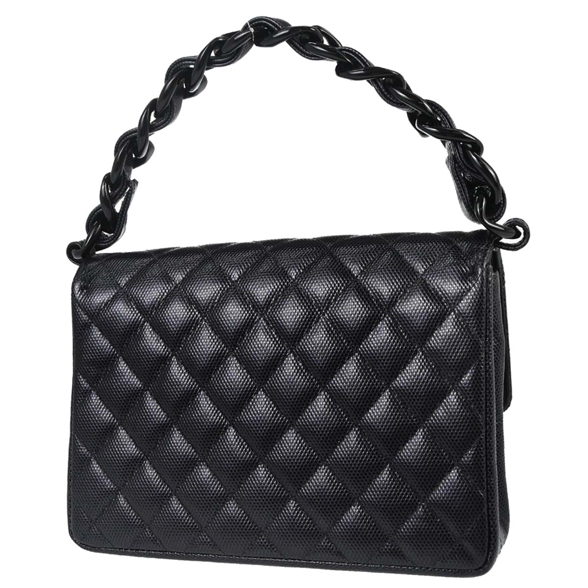 Chanel 1996-1997 Black Lizard-Embossed Calfskin Handbag