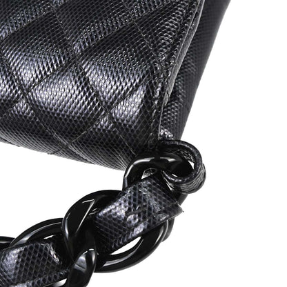 Chanel 1996-1997 Black Lizard-Embossed Calfskin Handbag