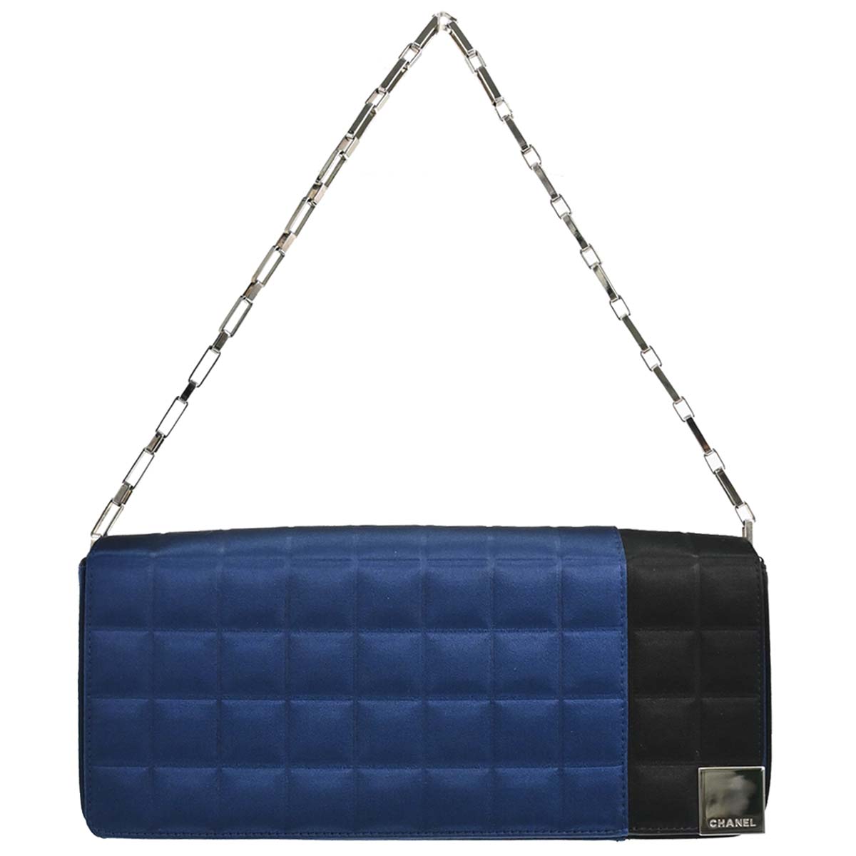 Chanel Blue Black Satin Choco Bar Handbag