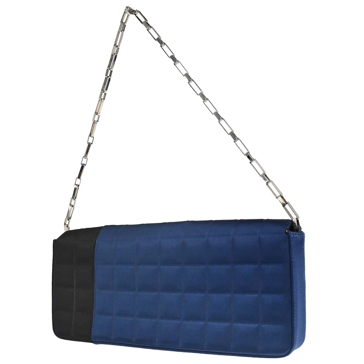 Chanel Blue Black Satin Choco Bar Handbag