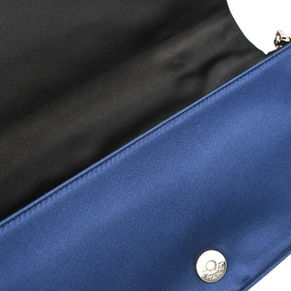 Chanel Blue Black Satin Choco Bar Handbag
