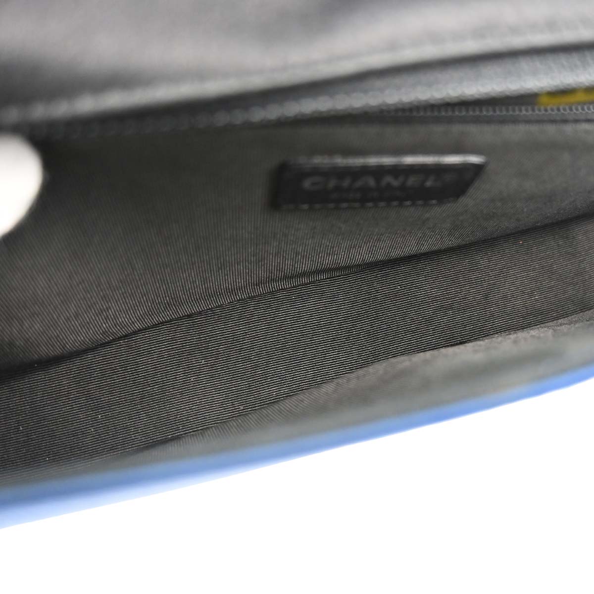 Chanel Blue Black Satin Choco Bar Handbag