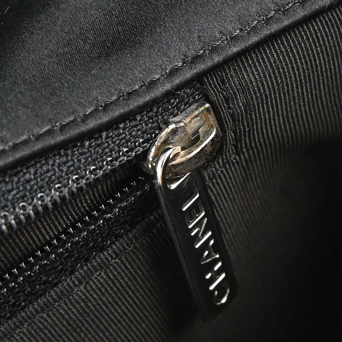 Chanel Blue Black Satin Choco Bar Handbag