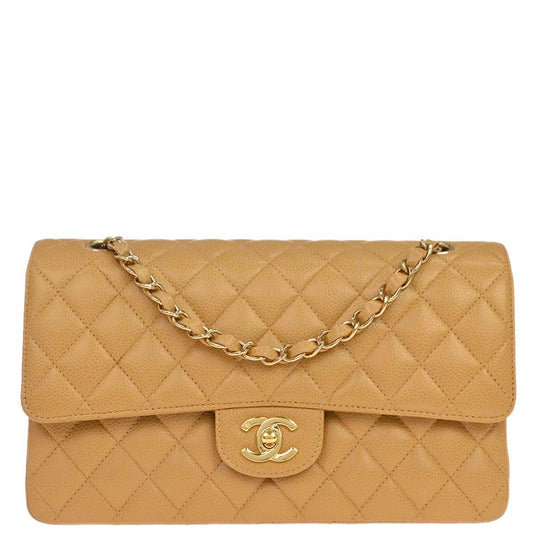 Chanel 2005-2006 Beige Caviar Skin Medium Classic Double Flap Shoulder Bag