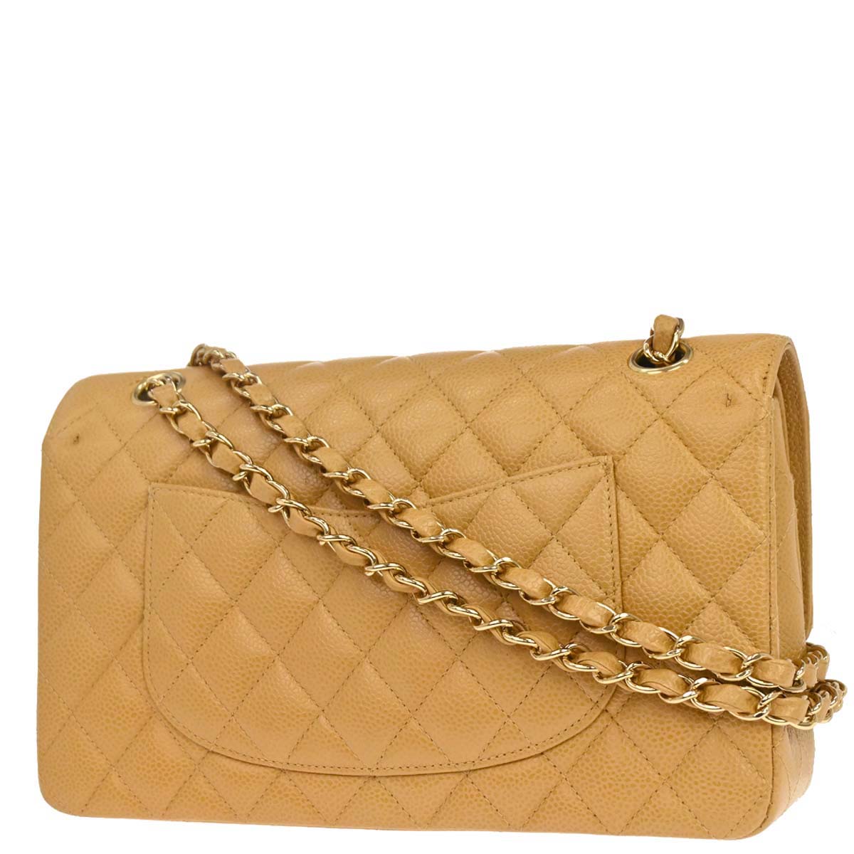 Chanel 2005-2006 Beige Caviar Skin Medium Classic Double Flap Shoulder Bag