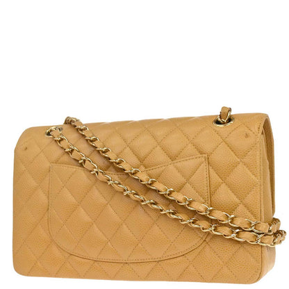 Chanel 2005-2006 Beige Caviar Skin Medium Classic Double Flap Shoulder Bag