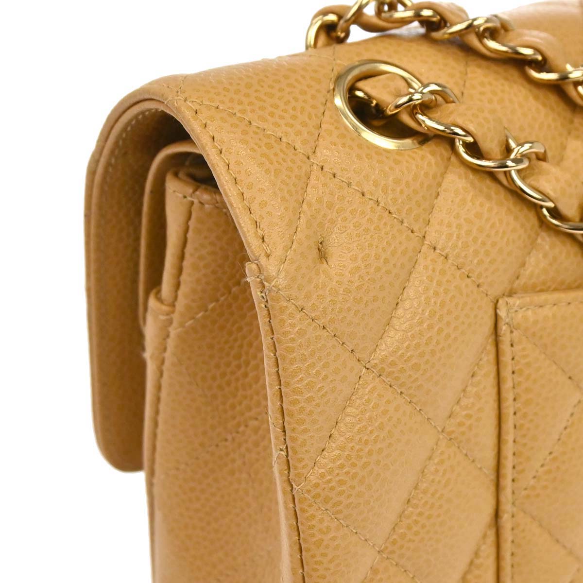 Chanel 2005-2006 Beige Caviar Skin Medium Classic Double Flap Shoulder Bag
