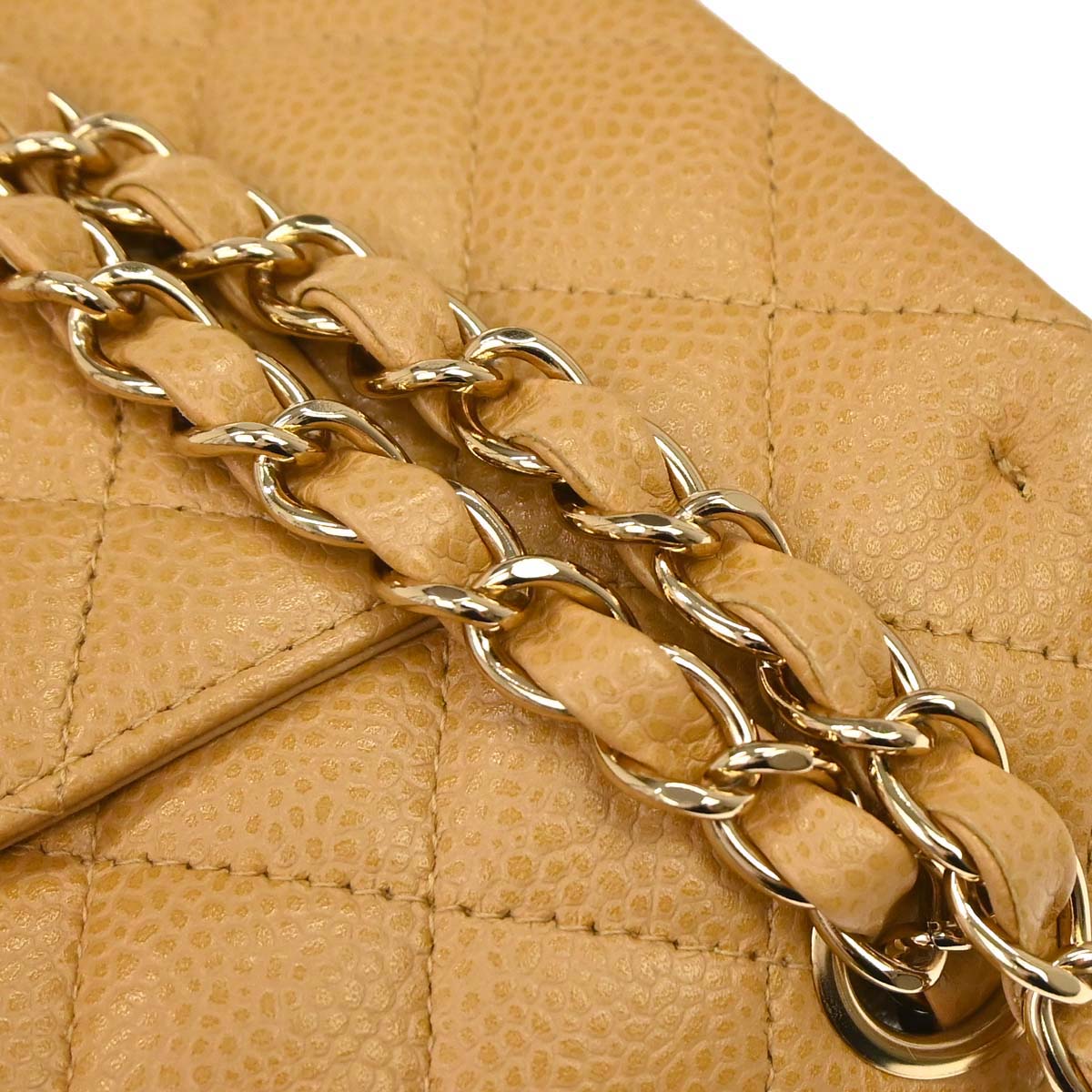Chanel 2005-2006 Beige Caviar Skin Medium Classic Double Flap Shoulder Bag