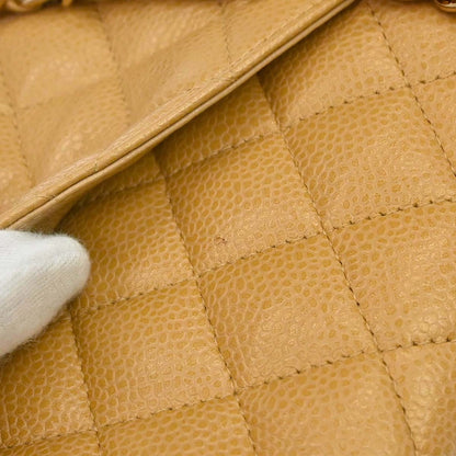 Chanel 2005-2006 Beige Caviar Skin Medium Classic Double Flap Shoulder Bag