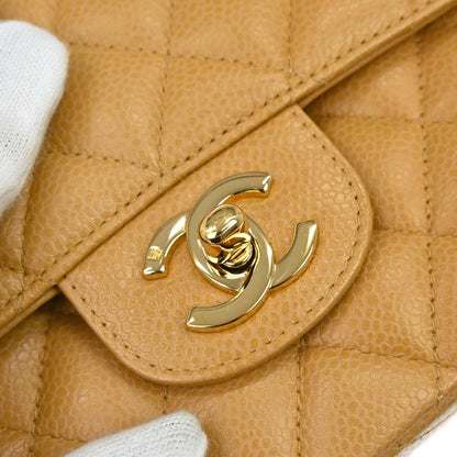 Chanel 2005-2006 Beige Caviar Skin Medium Classic Double Flap Shoulder Bag