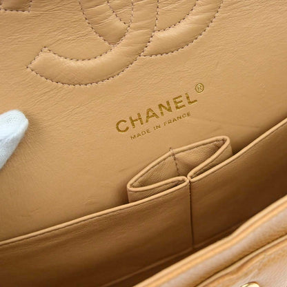 Chanel 2005-2006 Beige Caviar Skin Medium Classic Double Flap Shoulder Bag