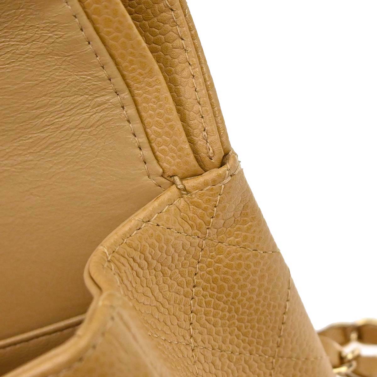 Chanel 2005-2006 Beige Caviar Skin Medium Classic Double Flap Shoulder Bag