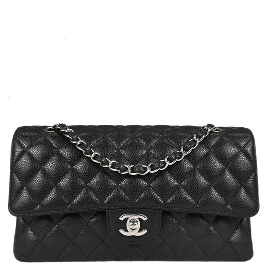 Chanel Black Caviar Skin Medium Classic Double Flap Shoulder Bag
