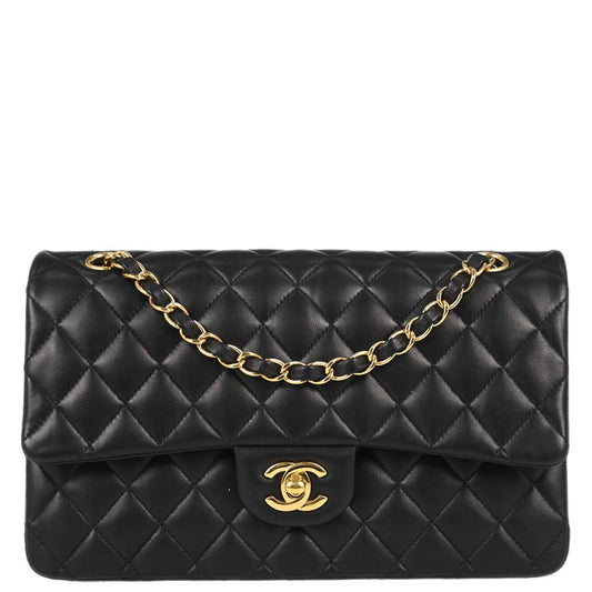Chanel 2018-2019 Black Lambskin Medium Classic Double Flap Shoulder Bag