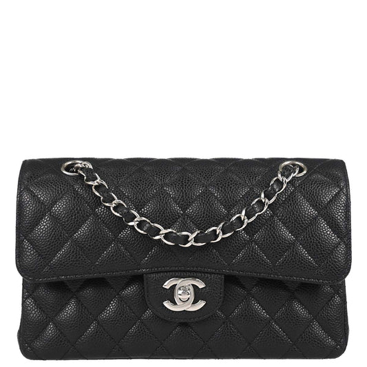 Chanel 2019 Black Caviar Skin Small Classic Double Flap Shoulder Bag