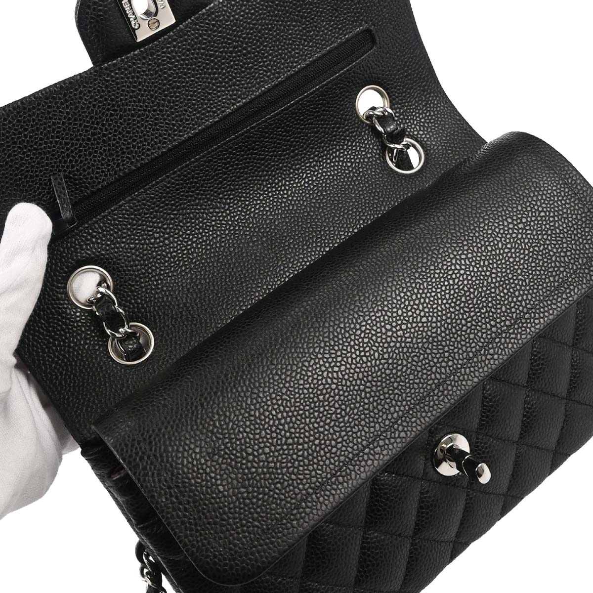 Chanel Black Caviar Skin Small Classic Double Flap Shoulder Bag