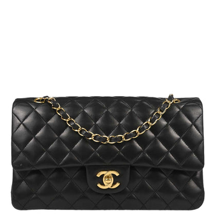 Chanel 2006-2008 Black Lambskin Medium Classic Double Flap Shoulder Bag