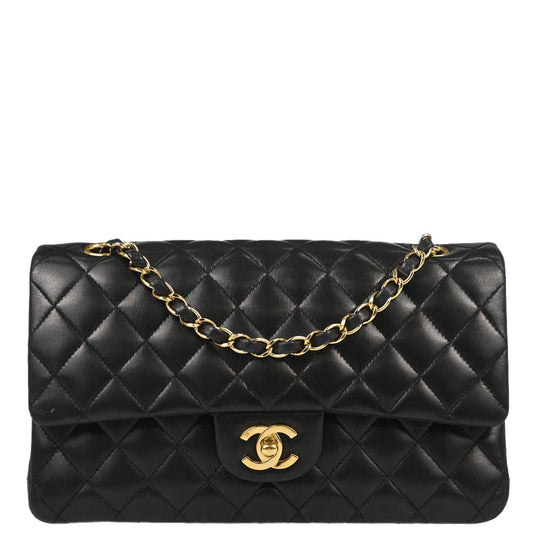 Chanel 2006-2008 Black Lambskin Medium Classic Double Flap Shoulder Bag